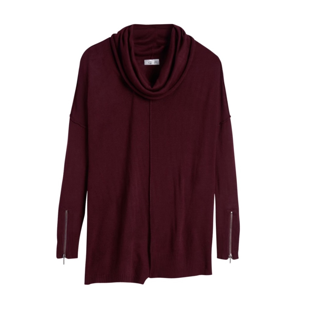 RD Style Ridge Zipper Detail Cowl Neck Sweater